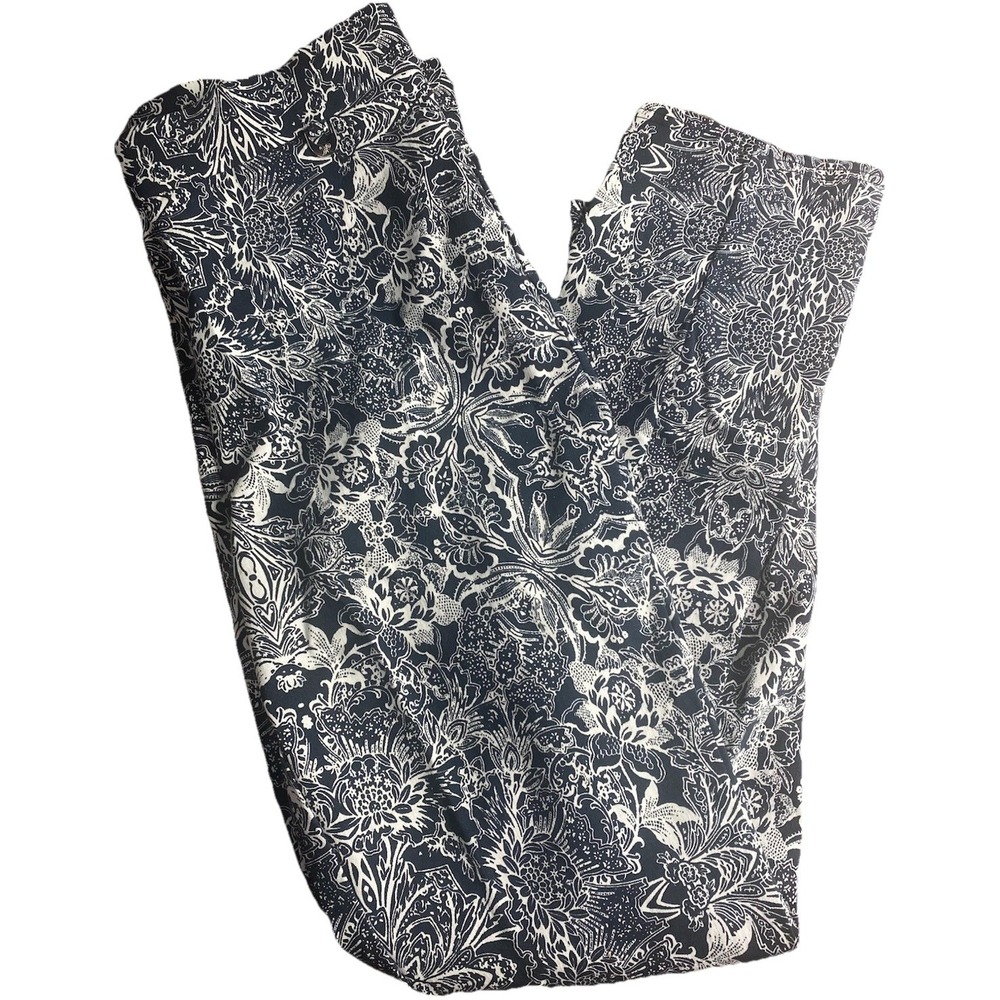 Rafaella Pants Womens 4 Print Cropped Slim Pull On‎ Stretch Navy White EUC